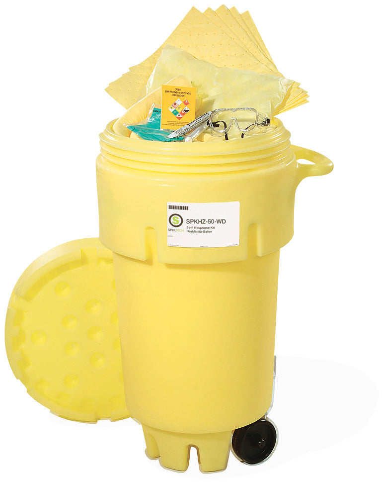 50-gallon HazMat spill kit drum with wheels