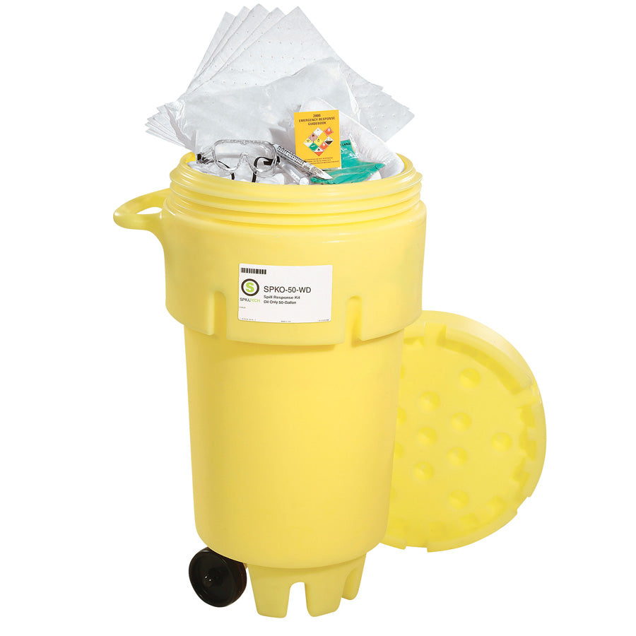 50-gallon Oil-only spill kit drum with wheels